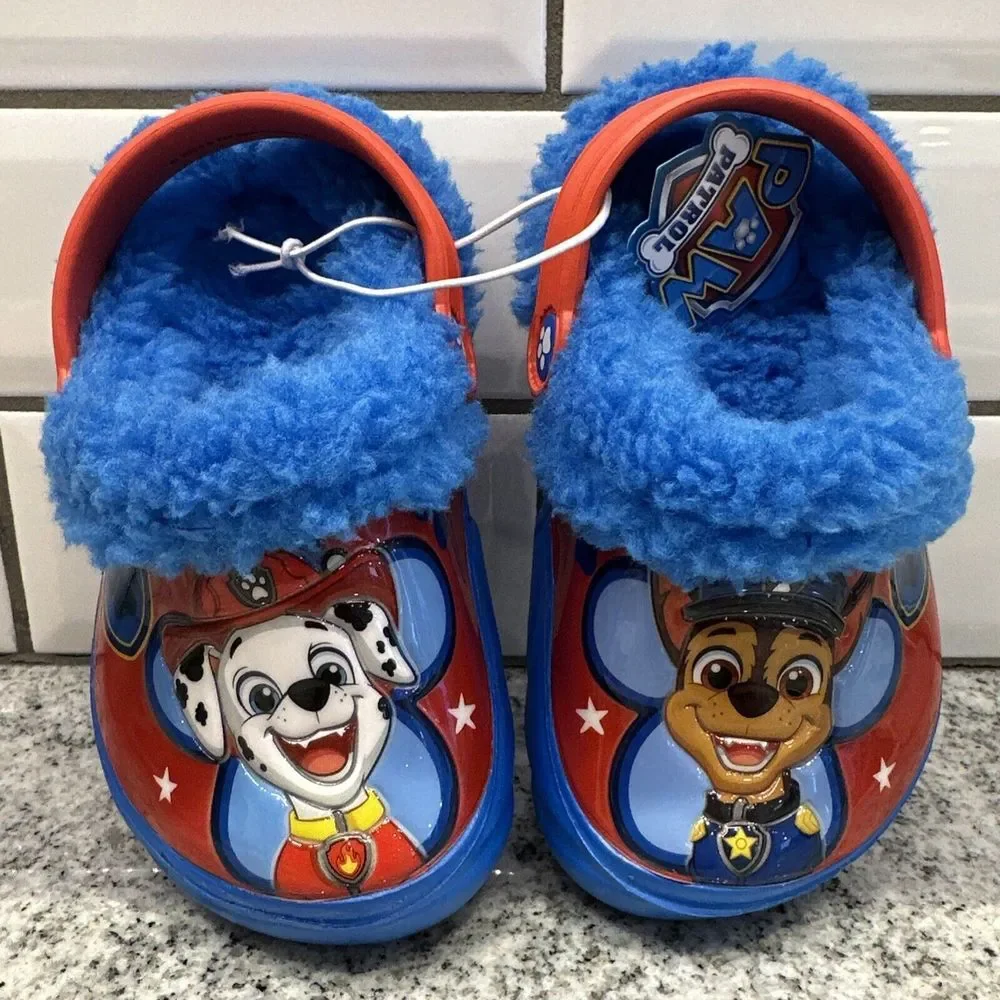 New Clogs Paw Patrol Patch Clog Red Blue US TODDLER C 5/6 Croc Slip‎ On Fleece